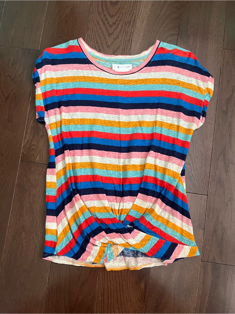 LOFT Striped Twist-Hem Tee - Pink, Blue, Yellow, Coral